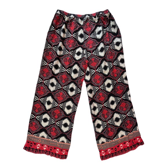 Kota P Other - Wide‎ Leg Loose Fit Palazzo Pants M Red Black Geometric Floral Bohemian Artsy